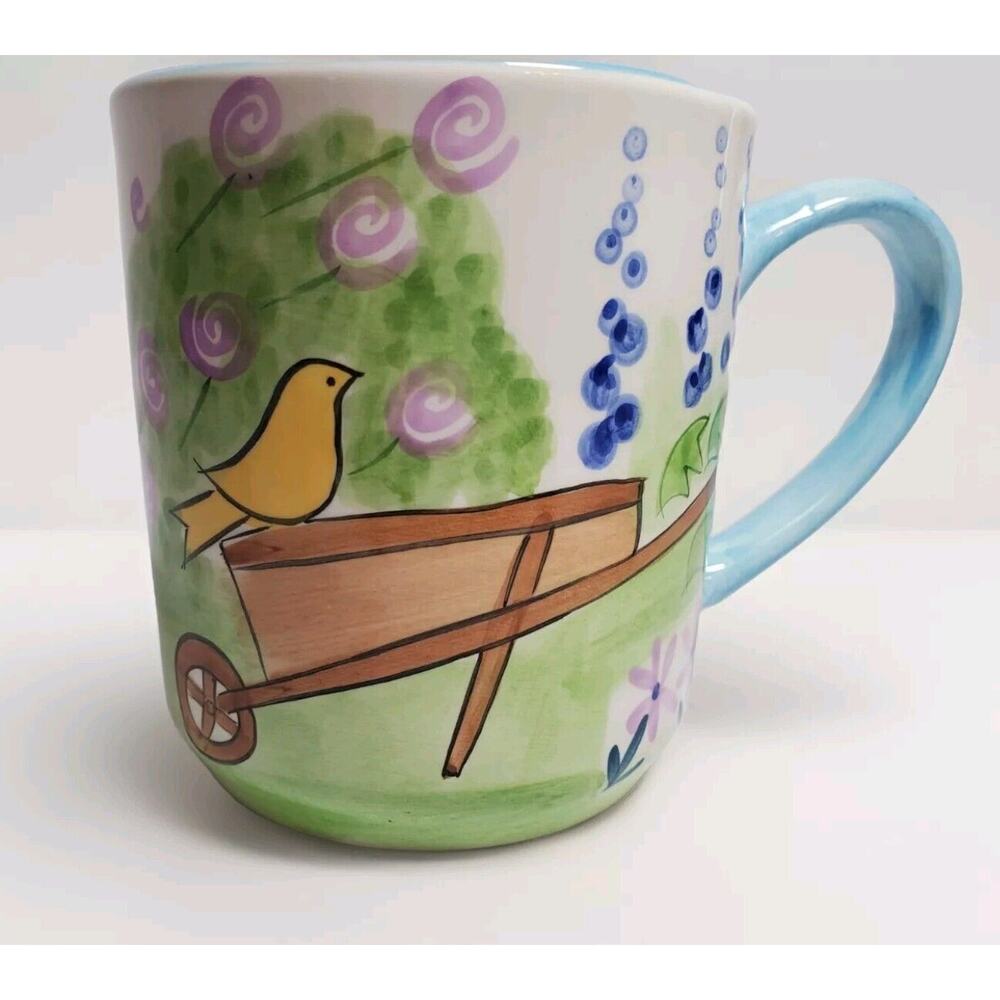Spring Blue Flowers Garden Birds Coffee Cup Mug Mesa International Pottery NICE